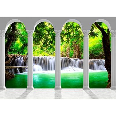 ART Fototapete Wasserfall Landschaft Säulen Modern Vlies Wohnzimmer Schlafzimmer Made in Germany 308 x 220 cm Grün 9033010b ART Fototapete Wasserfall Landschaft Säulen Modern Vlies Wohnzimmer Schlafzimmer Made in Germany 308 x 220 cm Grün 9033010b