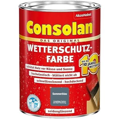 Consolan Wetterschutzfarbe, Deckender Holzschutz für Außen, Sommerblau, 750 ml Consolan Wetterschutzfarbe, Deckender Holzschutz für Außen, Sommerblau, 750 ml