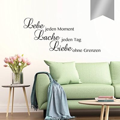 WANDKINGS Wandtattoo Lebe jeden Moment 50 x 21 cm Silber erhältlich in 33 Farben WANDKINGS Wandtattoo Lebe jeden Moment 50 x 21 cm Silber erhältlich in 33 Farben
