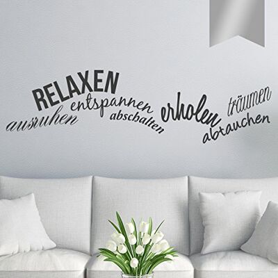 WANDKINGS Wandtattoo RELAXEN, entspannen, abschalten, abtauchen, ausruhen, erholen, träumen 60 x 16 cm Silber erhältlich in 33 Farben WANDKINGS Wandtattoo RELAXEN, entspannen, abschalten, abtauchen, ausruhen, erholen, träumen 60 x 16 cm Silber erhältlich in 33 Farben