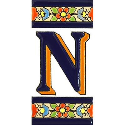 ART Schilder mit Zahlen und Nummern auf vielfarbiger Keramikkachel. Handgemalte Kordeltechnik fuer Schilder mit Namen, Adressen und Wegweisern. Persoenlich gestaltbarer Text. Design FLORES MEDIANO 10,9cm x 5,4 cm (BUCHSTABEN "N"). ART Schilder mit Zahlen und Nummern auf vielfarbiger Keramikkachel. Handgemalte Kordeltechnik fuer Schilder mit Namen, Adressen und Wegweisern. Persoenlich gestaltbarer Text. Design FLORES MEDIANO 10,9cm x 5,4 cm (BUCHSTABEN "N").