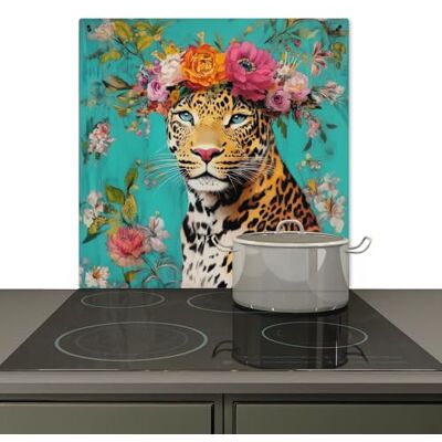 KitchenYeah © Spritzschutz Herd Küchenrückwand Vinyl Küchendeko Wand 78x78 cm Wandverkleidung, Herdabdeckplatten Leopard Blumen Krone KitchenYeah © Spritzschutz Herd Küchenrückwand Vinyl Küchendeko Wand 78x78 cm Wandverkleidung, Herdabdeckplatten Leopard Blumen Krone