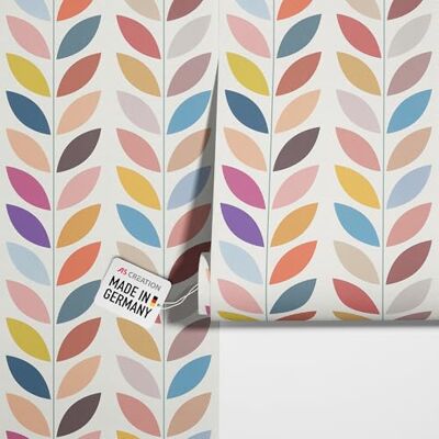 awallo New Walls Bunte Tapete Blätter im 70er Jahre Retro Stil pastellfarben auffällige Vliestapete 10,05 x 0,53 m awallo New Walls Bunte Tapete Blätter im 70er Jahre Retro Stil pastellfarben auffällige Vliestapete 10,05 x 0,53 m