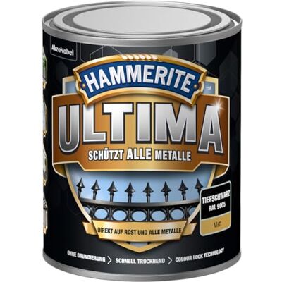 Hammerite Ultima Matt, Metallschutzlack, Hochwertiger Schutzlack für alle Metalle im Außenbereich, Tiefschwarz RAL 9005, 750 ml Hammerite Ultima Matt, Metallschutzlack, Hochwertiger Schutzlack für alle Metalle im Außenbereich, Tiefschwarz RAL 9005, 750 ml