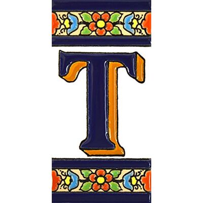 ART Schilder mit Zahlen und Nummern auf vielfarbiger Keramikkachel. Handgemalte Kordeltechnik fuer Schilder mit Namen, Adressen und Wegweisern. Persoenlich gestaltbarer Text. Design FLORES MEDIANO 10,9cm x 5,4 cm (BUCHSTABEN "T"). ART Schilder mit Zahlen und Nummern auf vielfarbiger Keramikkachel. Handgemalte Kordeltechnik fuer Schilder mit Namen, Adressen und Wegweisern. Persoenlich gestaltbarer Text. Design FLORES MEDIANO 10,9cm x 5,4 cm (BUCHSTABEN "T").