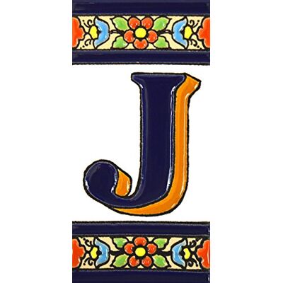 ART Schilder mit Zahlen und Nummern auf vielfarbiger Keramikkachel. Handgemalte Kordeltechnik fuer Schilder mit Namen, Adressen und Wegweisern. Persoenlich gestaltbarer Text. Design FLORES MEDIANO 10,9cm x 5,4 cm (BUCHSTABEN "J"). ART Schilder mit Zahlen und Nummern auf vielfarbiger Keramikkachel. Handgemalte Kordeltechnik fuer Schilder mit Namen, Adressen und Wegweisern. Persoenlich gestaltbarer Text. Design FLORES MEDIANO 10,9cm x 5,4 cm (BUCHSTABEN "J").