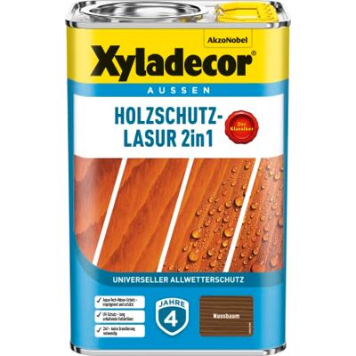 Xyladecor Holzschutz-Lasur 2in1, Universeller Allwetter-Schutz – Der Klassiker, Nussbaum, 4 l Xyladecor Holzschutz-Lasur 2in1, Universeller Allwetter-Schutz – Der Klassiker, Nussbaum, 4 l