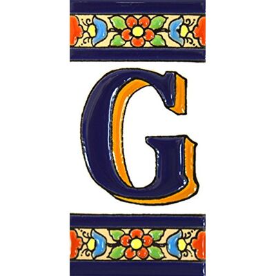 ART Schilder mit Zahlen und Nummern auf vielfarbiger Keramikkachel. Handgemalte Kordeltechnik fuer Schilder mit Namen, Adressen und Wegweisern. Persoenlich gestaltbarer Text. Design FLORES MEDIANO 10,9cm x 5,4 cm (BUCHSTABEN "G"). ART Schilder mit Zahlen und Nummern auf vielfarbiger Keramikkachel. Handgemalte Kordeltechnik fuer Schilder mit Namen, Adressen und Wegweisern. Persoenlich gestaltbarer Text. Design FLORES MEDIANO 10,9cm x 5,4 cm (BUCHSTABEN "G").