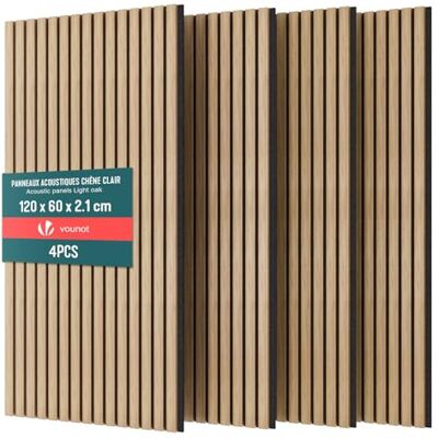 VOUNOT ® 4er Set Akustikpaneele 120 × 60 × 2,1 cm, Akustik Wandpaneele in Holzoptik, 3D Lamellenwand als Wandverkleidung innen, Schallschutzplatten für Wohnzimmer, Schlafzimmer und Bür, Hell-Eiche VOUNOT ® 4er Set Akustikpaneele 120 × 60 × 2,1 cm, Akustik Wandpaneele in Holzoptik, 3D Lamellenwand als Wandverkleidung innen, Schallschutzplatten für Wohnzimmer, Schlafzimmer und Bür, Hell-Eiche