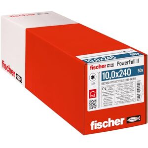 fischer PowerFull II 10,0 x 240, Premium Vollgewindeschraube (50 Stk.) mit innovativer Spitzengeometrie, Stahlschraube für tragende Holzkonstruktionen mit Senkkopf, vermindert Spaltrisiko fischer PowerFull II 10,0 x 240, Premium Vollgewindeschraube (50 Stk.) mit innovativer Spitzengeometrie, Stahlschraube für tragende Holzkonstruktionen mit Senkkopf, vermindert Spaltrisiko