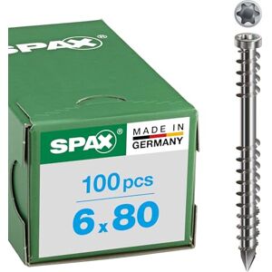 SPAX Terrassenschraube aus Edelstahl rostfrei A4, 6,0 x 80 mm, 100 Stück, T-STAR plus, Zylinderkopf, Fixiergewinde, CUT-Spitze, 0538000600803 SPAX Terrassenschraube aus Edelstahl rostfrei A4, 6,0 x 80 mm, 100 Stück, T-STAR plus, Zylinderkopf, Fixiergewinde, CUT-Spitze, 0538000600803