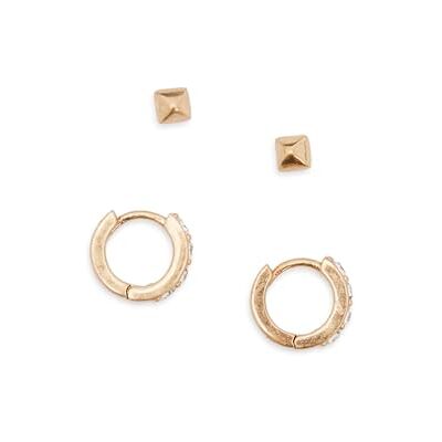 AllSaints Mini Huggie Set, quadratische Mini-Nägel, Huggies Format, Schmuck zum Kombinieren und Mixen, Zubehör für Damen, Verschluss mit Stift und Scharnier, 2 Paar AllSaints Mini Huggie Set, quadratische Mini-Nägel, Huggies Format, Schmuck zum Kombinieren und Mixen, Zubehör für Damen, Verschluss mit Stift und Scharnier, 2 Paar