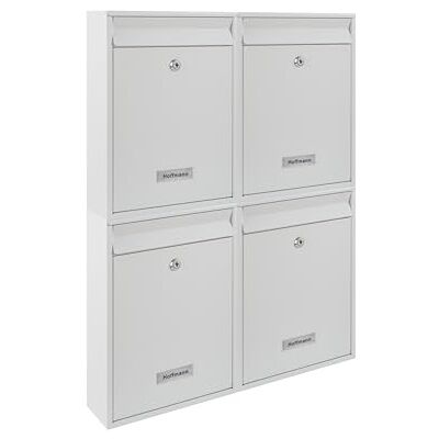 Zedelmaier 4er Briefkastenanlage mit personalisierten Namensschildern, Weiß Robuste 4er Wandbriefkastenanlage fürs Mehrfamilienhaus, je Fach 26 × 35 × 8,5cm, DIN C4, Wunsch-Namensschilder, 4 Schlüssel Zedelmaier 4er Briefkastenanlage mit personalisierten Namensschildern, Weiß Robuste 4er Wandbriefkastenanlage fürs Mehrfamilienhaus, je Fach 26 × 35 × 8,5cm, DIN C4, Wunsch-Namensschilder, 4 Schlüssel