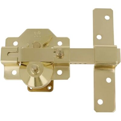 Amig Aufliegendes Türriegelschloss mit Öffnungsknopf, Sicherheitsriegel und Sperrhebel aus verchromtem Stahl 105 x 170 mm, Zylinder 50 mm goldfarben Inklusive 5 Sicherheitsschlüssel Amig Aufliegendes Türriegelschloss mit Öffnungsknopf, Sicherheitsriegel und Sperrhebel aus verchromtem Stahl 105 x 170 mm, Zylinder 50 mm goldfarben Inklusive 5 Sicherheitsschlüssel