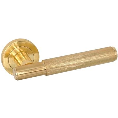 Micel 00323 Türgriff-Set mit Rosette (50 mm), strukturierter Griff, satiniertes Messing, goldfarben, 140 x 50 x 65 mm (Gold) Micel 00323 Türgriff-Set mit Rosette (50 mm), strukturierter Griff, satiniertes Messing, goldfarben, 140 x 50 x 65 mm (Gold)