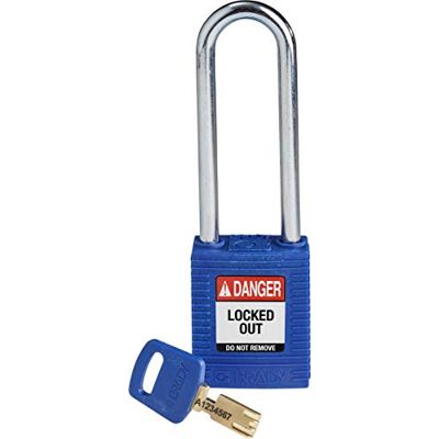 Brady (NYL-BLU-76ST-KD) SafeKey Nylon Lockout-Vorhängeschloss Mit Stahl Bügel 76.00 mm Blau KD Verschiedenschließende Schlösser 1 Stück Brady (NYL-BLU-76ST-KD) SafeKey Nylon Lockout-Vorhängeschloss Mit Stahl Bügel 76.00 mm Blau KD Verschiedenschließende Schlösser 1 Stück