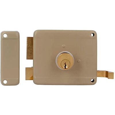 Amig Aufschraubschloss DIN links mit Schließhebel, Falle und Ziehgriff für Holztüren Mod. 78-100 x 85 mm Riegel mit rundem Zackenzylinder Stahl beige Amig Aufschraubschloss DIN links mit Schließhebel, Falle und Ziehgriff für Holztüren Mod. 78-100 x 85 mm Riegel mit rundem Zackenzylinder Stahl beige