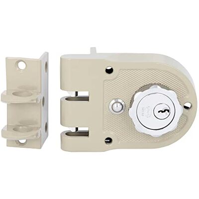 Amig Aufschraubschloss DIN links mit Schließhebel, Falle und Ziehgriff für Holztüren Mod. 1396-60 mm Riegel mit Innen- und Außenzylinder Stahl beige Amig Aufschraubschloss DIN links mit Schließhebel, Falle und Ziehgriff für Holztüren Mod. 1396-60 mm Riegel mit Innen- und Außenzylinder Stahl beige
