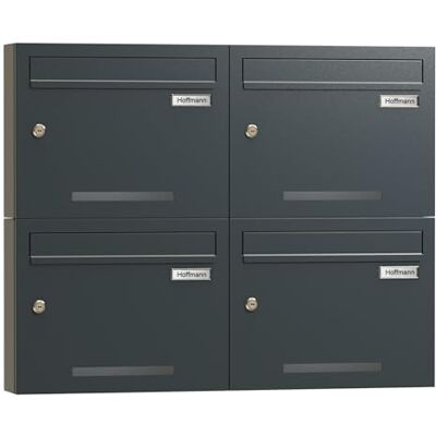 Zedelmaier Briefkastenanlage für Mehrfamilienhaus, 4er-Set, personalisiert Wetterfester Wandbriefkasten, DIN C4, je 4 Schlüssel, Lasergravur, Edelstahl-Namensschild, 37,5 x 30 x 10,5 cm, Anthrazit Zedelmaier Briefkastenanlage für Mehrfamilienhaus, 4er-Set, personalisiert Wetterfester Wandbriefkasten, DIN C4, je 4 Schlüssel, Lasergravur, Edelstahl-Namensschild, 37,5 x 30 x 10,5 cm, Anthrazit