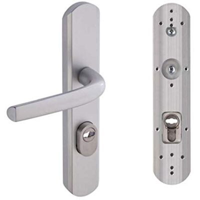 Vachette Türgriff-Set auf Sécmax Up-Platte – Schlüsselversion I, Abstand 195 mm – einfache Montage – aus Aluminium – Zylinderschutz aus Edelstahl verstellbar von 5 mm – eloxiert Silber Vachette Türgriff-Set auf Sécmax Up-Platte – Schlüsselversion I, Abstand 195 mm – einfache Montage – aus Aluminium – Zylinderschutz aus Edelstahl verstellbar von 5 mm – eloxiert Silber