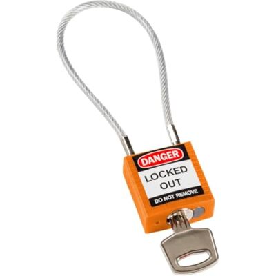 Brady Kompakte Kabel-Vorhängeschlöss Lockout Sicherheitsschloss mit Schlüssel Vorhängeschloss Wetterfest mit langer Bügel Vorhängeschloss Verschiedenschließend Kabellänge 200 mm, Orange Brady Kompakte Kabel-Vorhängeschlöss Lockout Sicherheitsschloss mit Schlüssel Vorhängeschloss Wetterfest mit langer Bügel Vorhängeschloss Verschiedenschließend Kabellänge 200 mm, Orange