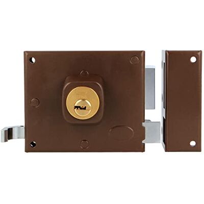 Amig Aufschraubschloss DIN rechts mit Schließhebel, Falle und Ziehgriff für Holztüren Mod. 72-100 x 85 mm Riegel mit rundem Zylinder Stahl braun Amig Aufschraubschloss DIN rechts mit Schließhebel, Falle und Ziehgriff für Holztüren Mod. 72-100 x 85 mm Riegel mit rundem Zylinder Stahl braun