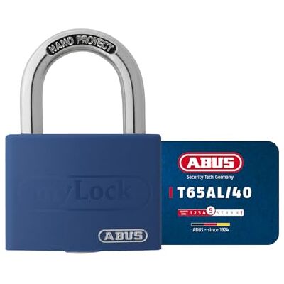 Abus Vorhängeschloss T65AL/40 myLOCK individuell beschreibbar Spindschloss massiver Aluminium-Schlosskörper -Sicherheitslevel 5 Blau Abus Vorhängeschloss T65AL/40 myLOCK individuell beschreibbar Spindschloss massiver Aluminium-Schlosskörper -Sicherheitslevel 5 Blau