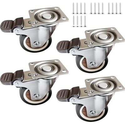 Relaxdays Lenkrollen, 4er Set, 50 mm, 140 kg, mit Bremse, braun/Silber Gummi, Stahlplatte, Transportrollen, Möbelrollen Relaxdays Lenkrollen, 4er Set, 50 mm, 140 kg, mit Bremse, braun/Silber Gummi, Stahlplatte, Transportrollen, Möbelrollen
