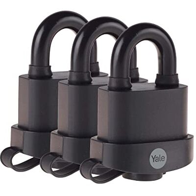 Yale Y220B/51/118/3, Hochsicherheit, 51 mm, Vorhängeschloss, wetterfest, offener Bügel aus gehärtetem Stahl, Ø 9 mm, inkl. 3 Schlüssel, 3er Set, für Außenbereich, Schuppen, Tor, Garage Yale Y220B/51/118/3, Hochsicherheit, 51 mm, Vorhängeschloss, wetterfest, offener Bügel aus gehärtetem Stahl, Ø 9 mm, inkl. 3 Schlüssel, 3er Set, für Außenbereich, Schuppen, Tor, Garage