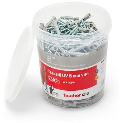 fischer UV 6 S Eimer mit 250 Dübeln mit Schraube, Größe 6 x 30 mm, 250 Dübel + 250 Schrauben, ideal für Voll- und Lochziegel, 531386 fischer UV 6 S Eimer mit 250 Dübeln mit Schraube, Größe 6 x 30 mm, 250 Dübel + 250 Schrauben, ideal für Voll- und Lochziegel, 531386