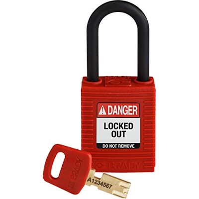 Brady (NYL-RED-38PL-KD) SafeKey Nylon Lockout-Vorhängeschloss Mit Nylon Bügel 38.00 mm Rot KD Verschiedenschließende Schlösser 1 Stück Brady (NYL-RED-38PL-KD) SafeKey Nylon Lockout-Vorhängeschloss Mit Nylon Bügel 38.00 mm Rot KD Verschiedenschließende Schlösser 1 Stück