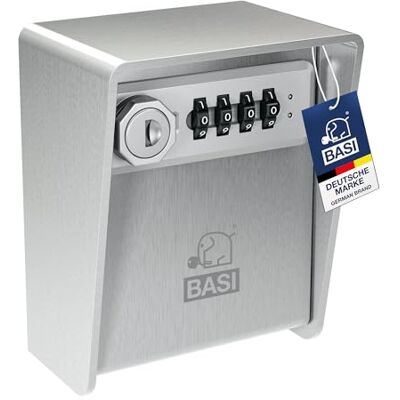 BASI Schlüsselsafe mit Zahlenschloss und Notschlüsselfunktion 3 mm starkes Edelstahl 4-stelliger Zahlencode individuell einstellbar Schlüsselbox für Innen- Außenbereich Schlüsseltresor BASI Schlüsselsafe mit Zahlenschloss und Notschlüsselfunktion 3 mm starkes Edelstahl 4-stelliger Zahlencode individuell einstellbar Schlüsselbox für Innen- Außenbereich Schlüsseltresor