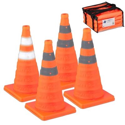 Relaxdays Pylonen Groß, 4er Set Leitkegel Faltbar, Reflektor-Streifen, Faltkegel, HBT 45 x 24,5 x 24,5 cm, Orange/Silber Relaxdays Pylonen Groß, 4er Set Leitkegel Faltbar, Reflektor-Streifen, Faltkegel, HBT 45 x 24,5 x 24,5 cm, Orange/Silber