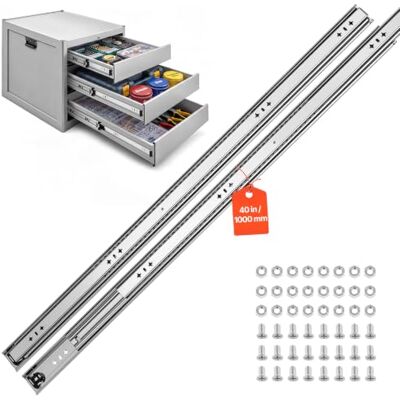 VEVOR 1 Paar Schubladenschienen 100cm Auszugsschienen mit 120kg Tragkraft Schubladenauszug zur Seitenmontage für Zuhause, 3-teiliger Vollauszug, Kohlenstoffstahl, Kugellager, mit Muttern & Schrauben VEVOR 1 Paar Schubladenschienen 100cm Auszugsschienen mit 120kg Tragkraft Schubladenauszug zur Seitenmontage für Zuhause, 3-teiliger Vollauszug, Kohlenstoffstahl, Kugellager, mit Muttern & Schrauben