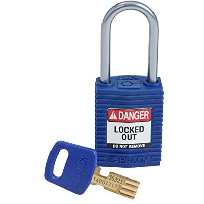 Brady (CPT-BLU-38AL-KD) SafeKey Nylon Lockout-Vorhängeschloss kompakt Mit Aluminium Bügel 38.00 mm Blau KD Verschiedenschließende Schlösser 1 Stück Brady (CPT-BLU-38AL-KD) SafeKey Nylon Lockout-Vorhängeschloss kompakt Mit Aluminium Bügel 38.00 mm Blau KD Verschiedenschließende Schlösser 1 Stück