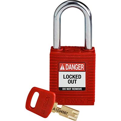 Brady (NYL-RED-38ST-KD) SafeKey Nylon Lockout-Vorhängeschloss Mit Stahl Bügel 38.00 mm Rot KD Verschiedenschließende Schlösser 1 Stück Brady (NYL-RED-38ST-KD) SafeKey Nylon Lockout-Vorhängeschloss Mit Stahl Bügel 38.00 mm Rot KD Verschiedenschließende Schlösser 1 Stück