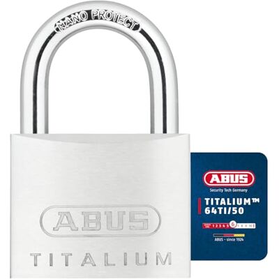 Abus Vorhängeschloss Titalium 64TI/50 Kellerschloss mit Schlosskörper aus Spezial-Aluminium gehärteter Stahlbügel -Sicherheitslevel 6 Abus Vorhängeschloss Titalium 64TI/50 Kellerschloss mit Schlosskörper aus Spezial-Aluminium gehärteter Stahlbügel -Sicherheitslevel 6