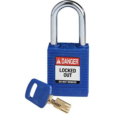 Brady (NYL-BLU-38ST-KD) SafeKey Nylon Lockout-Vorhängeschloss Mit Stahl Bügel 38.00 mm Blau KD Verschiedenschließende Schlösser 1 Stück Brady (NYL-BLU-38ST-KD) SafeKey Nylon Lockout-Vorhängeschloss Mit Stahl Bügel 38.00 mm Blau KD Verschiedenschließende Schlösser 1 Stück