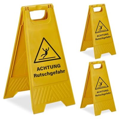 Relaxdays Achtung Rutschgefahr Aufsteller, 3er Set, klappbar, beidseitig beschriftet, Kunststoff, Warnschild, gelb Relaxdays Achtung Rutschgefahr Aufsteller, 3er Set, klappbar, beidseitig beschriftet, Kunststoff, Warnschild, gelb