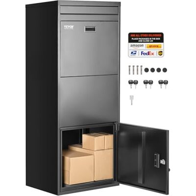 VEVOR Paketbriefkasten 1198x500x360 mm, Paketkasten mit Schloss, Paketbriefbox aus verzinktem Stahl mit Diebstahlschutzdesign, Packstation für Zuhause und das Büro, schwarz VEVOR Paketbriefkasten 1198x500x360 mm, Paketkasten mit Schloss, Paketbriefbox aus verzinktem Stahl mit Diebstahlschutzdesign, Packstation für Zuhause und das Büro, schwarz