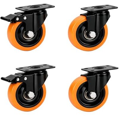 Relaxdays Lenkrollen, 4er Set, 50 mm, 400 kg, mit Bremse, schwarz/orange Stahlplatte, Kunststoff, Schwerlastrollen Relaxdays Lenkrollen, 4er Set, 50 mm, 400 kg, mit Bremse, schwarz/orange Stahlplatte, Kunststoff, Schwerlastrollen