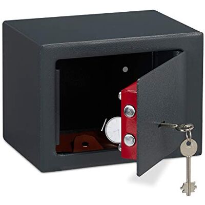 Relaxdays Möbeltresor mit Schlüssel, Doppelbartschloss, Befestigung an Wand o. Boden, Minisafe, HBT: 17 x 23 x 17, grau Relaxdays Möbeltresor mit Schlüssel, Doppelbartschloss, Befestigung an Wand o. Boden, Minisafe, HBT: 17 x 23 x 17, grau