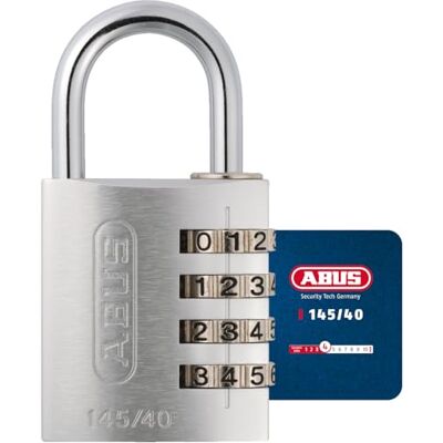 Abus Zahlenschloss 145/40 Silber Kofferschloss, Spindschloss u. v. m. Aluminium-Vorhängeschloss individuell einstellbarer Zahlencode -Sicherheitslevel 4 Abus Zahlenschloss 145/40 Silber Kofferschloss, Spindschloss u. v. m. Aluminium-Vorhängeschloss individuell einstellbarer Zahlencode -Sicherheitslevel 4