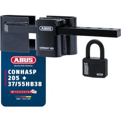 Abus ConHasp 205 Containerschloss, flexible Containersicherung mit Granit Vorhängeschloss 37/55HB38 vs. Abus ConHasp 205 Containerschloss, flexible Containersicherung mit Granit Vorhängeschloss 37/55HB38 vs.