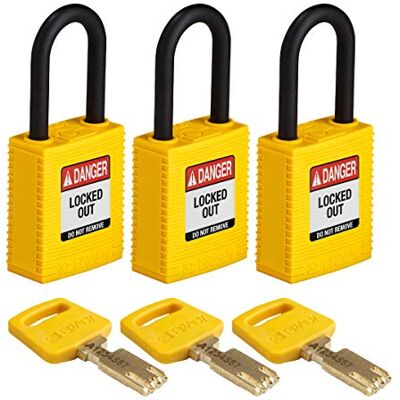 Brady (NYL-YLW-38PL-KA3PK) SafeKey Nylon Lockout-Vorhängeschloss Mit Nylon Bügel 38.00 mm Gelb KA Gleichschließende Schlösser 3 Stück Brady (NYL-YLW-38PL-KA3PK) SafeKey Nylon Lockout-Vorhängeschloss Mit Nylon Bügel 38.00 mm Gelb KA Gleichschließende Schlösser 3 Stück