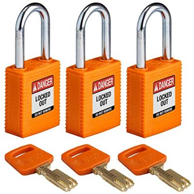 Brady (NYL-ORG-38ST-KA3PK) SafeKey Nylon Lockout-Vorhängeschloss Mit Stahl Bügel 38.00 mm Orange KA Gleichschließende Schlösser 3 Stück Brady (NYL-ORG-38ST-KA3PK) SafeKey Nylon Lockout-Vorhängeschloss Mit Stahl Bügel 38.00 mm Orange KA Gleichschließende Schlösser 3 Stück