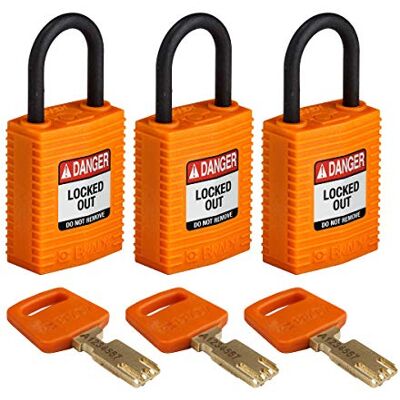 Brady (CPT-ORG-25PL-KA3PK) SafeKey Nylon Lockout-Vorhängeschloss kompakt Mit Nylon Bügel 25.00 mm Orange KA Gleichschließende Schlösser 3 Stück Brady (CPT-ORG-25PL-KA3PK) SafeKey Nylon Lockout-Vorhängeschloss kompakt Mit Nylon Bügel 25.00 mm Orange KA Gleichschließende Schlösser 3 Stück