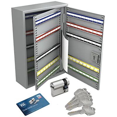BASI Schlüsselschrank mit passenden Profil-Halbzylinder 10/30 mm Schlüsselkasten mit 200 Haken Hakenleisten verstellbar und nummeriert H550xB380xT140mm Stahl Farbe grau BASI Schlüsselschrank mit passenden Profil-Halbzylinder 10/30 mm Schlüsselkasten mit 200 Haken Hakenleisten verstellbar und nummeriert H550xB380xT140mm Stahl Farbe grau