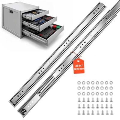 VEVOR 1 Paar Schubladenschienen 90cm Auszugsschienen mit 120kg Tragkraft Schubladenauszug zur Seitenmontage für Zuhause, Vollauszug 3-teilig, Kohlenstoffstahl, Kugellager, mit Muttern & Schrauben VEVOR 1 Paar Schubladenschienen 90cm Auszugsschienen mit 120kg Tragkraft Schubladenauszug zur Seitenmontage für Zuhause, Vollauszug 3-teilig, Kohlenstoffstahl, Kugellager, mit Muttern & Schrauben