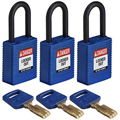 Brady (NYL-BLU-38PL-KA3PK) SafeKey Nylon Lockout-Vorhängeschloss Mit Nylon Bügel 38.00 mm Blau KA Gleichschließende Schlösser 3 Stück Brady (NYL-BLU-38PL-KA3PK) SafeKey Nylon Lockout-Vorhängeschloss Mit Nylon Bügel 38.00 mm Blau KA Gleichschließende Schlösser 3 Stück